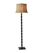 Load image into Gallery viewer, Textured Pole Floor Lamp With Beige Burlap Shade - Black