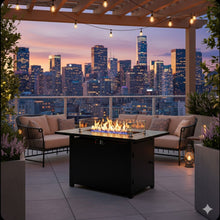 Load image into Gallery viewer, Outdoor 2 In 1 Gas Fire Pit Table With Lid & Glass Shield, Stainless Burner, Lava Rock, Rectangular Design - Black