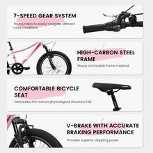 Load image into Gallery viewer, 20" Children's Bicycle Shock Absorbing Front Fork 7 Speed V Brakes Mountain Tire Boys And Girls Kids Bike For Outdoor Adventure - Pink