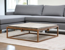 Load image into Gallery viewer, Concrete And Iron Square Abstract Coffee Table - Dark Gray / Rust