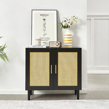 Load image into Gallery viewer, Side Panel Buffet Cabinet With Natural Rattan Door, Rattan Storage Cabinet With Adjustable Shelves, Side Panel And Buffet With Storage Space, Modern Console Cabinet In Bedroom And Living Room - Black / Beige