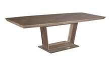 Load image into Gallery viewer, 71" Wood And Metal Self-Storing Leaf Pedestal Base Extendable Dining Table - Gray