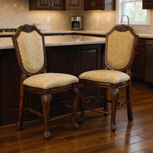 Load image into Gallery viewer, Fabric And Solid Wood Counter Height Bar Chairs (Set of 2) - Beige / Espresso