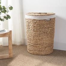 Load image into Gallery viewer, Ludmilla Round Tall Water Hyacinth Woven Wicker Laundry Hamper With Lid - For Clothes, Toys And Book Storage With Removable Liner - 18" X 18" X 23" - Natural Brown