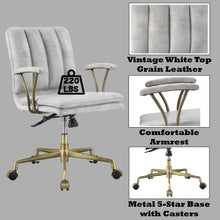 Load image into Gallery viewer, Damir - Vintage Top Grain Leather Office Chair - Antique White / Vintage