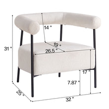 Load image into Gallery viewer, Modern Boucle Fabric Upholstered Accent Chair, Curved Armchair With Metal Frame - White