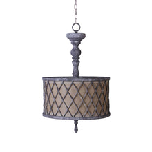 Load image into Gallery viewer, Drum Distressed Galvanized Metal Dimmable Chandelier With Natural Shade - Gray / Natural