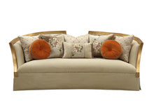 Load image into Gallery viewer, Velvet Curved Sofa And Toss Pillows With Natural Legs - Beige