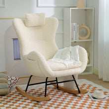 Load image into Gallery viewer, Rocking Chair Nursery, Teddy Upholstered Rocker Glider Chair With High Backrest, Adjustable Headrest & Pocket, Comfy Glider Chair For Nursery, Bedroom, Living Room, Offices, Rubber Wood