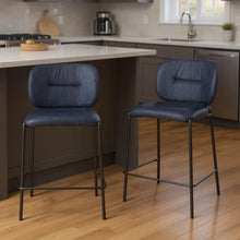 Load image into Gallery viewer, 25" Velvet And Steel Counter Height Bar Chairs (Set of 2) - Blue / Black