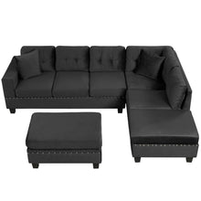 Load image into Gallery viewer, Modern Sectional Sofa With Storage Ottoman, L - Shape Couch With 2 Pillows And Cup Holders