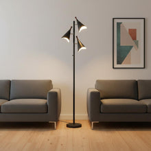 Load image into Gallery viewer, Three Light Tree Floor Lamp With Black Solid Color Cone Shade - Black