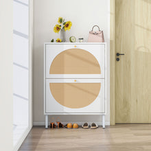 Load image into Gallery viewer, 2 Door Shoe Rack, Rattan, Double Layer, Suitable For Living Room, Hallway - White