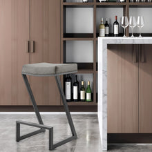 Load image into Gallery viewer, 30" Faux Leather And Iron Backless Bar Height Bar Chair - Gray / Black