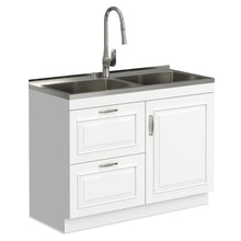Load image into Gallery viewer, Darwin - Laundry Utility Sink And Cabinet With Dual Sinks, Pull Out Faucet - White