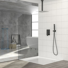 Load image into Gallery viewer, Dual Shower Head 10" Ceiling Mount Square Shower System With Rough In Valve - Matte Black