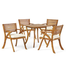 Load image into Gallery viewer, Outdoor Hermosa 5 Piece Wood Dining Set With Cushions - Teak / Beige
