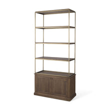 Load image into Gallery viewer, Four Tier Bookcase With Two Doors - Antiqued Brass / Brown