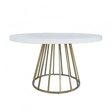 Load image into Gallery viewer, Concrete Pedestal Base Round Top Dining Table - White / Brass