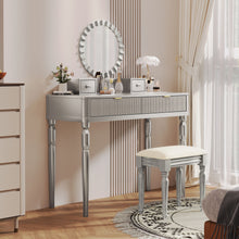 Load image into Gallery viewer, Luxury Vanity Desk With Round Mirror Height Adjustable Dressing Table Set Engineered Wood - Silver