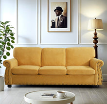 Load image into Gallery viewer, Soft Sofa, Upholstered 3 Seater Couch With High Density Foam, Loose Back Cushions And Turned Legs
