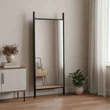 Load image into Gallery viewer, 71" Wood Leaning Ladder Framed Full Length Mirror - Black