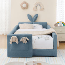 Load image into Gallery viewer, Cute Rabbit Ear Upholstered Platform Bed Frame With Safety Rail