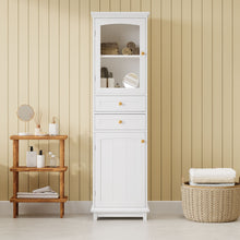 Load image into Gallery viewer, Tall Bathroom Storage Cabinet With Glass Doors, Free-Standing, Two Drawers, And Adjustable Shelves, Board, Painted Perfect For Displaying Your Favorite Items