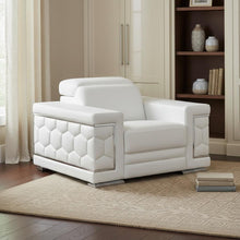 Load image into Gallery viewer, Genuine Leather Lounge Chair - White And Silver
