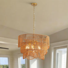 Load image into Gallery viewer, Chandelier With 7 Light E26 Base, Adjustable Height Wave Pendant Light For Living Room - Gold