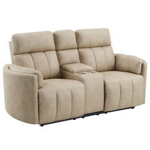 Load image into Gallery viewer, Elison - Motion Loveseat With Console - Dark Beige Polish Microfiber
