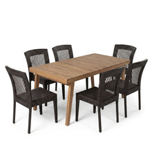 Load image into Gallery viewer, 7 Piece Outdoor Patio Dining Set With Table & 6 Chairs - Brown / Brown Multi