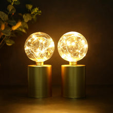 Load image into Gallery viewer, 8" Battery Operated Round Bedside Lamps With Globe Shades (Set of 2) - Gold