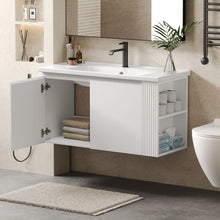 Load image into Gallery viewer, Wall Mounted Bathroom Vanity With Sink, 2 Open Shelves - White