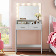 Load image into Gallery viewer, Vanity Desk With Mirror And Lights, Dressing Table With Large Drawer, 2 Level Storage Dresser & 3 Lighting Modes Adjustable Brightness, Suitable For Bedroom