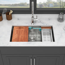 Load image into Gallery viewer, 33" Undermount Kitchen Sink Single Bowl Ledge Workstation In 16 Gauge Stainless Steel - White