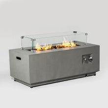 Load image into Gallery viewer, Propane Gas Fire Pit Table, 50000 Btu Rectangular With Glass Wind Guard For Outside - Gray