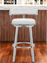 Load image into Gallery viewer, Faux Leather Stainless Steel Low Back Bar Height Swivel Bar Chair - White And Silver