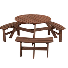 Load image into Gallery viewer, 6 Person Circular Outdoor Wooden Picnic Table For Patio, Backyard, Garden, Diy With 3 Built-In Benches, 1720Lb Capacity