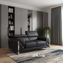 Load image into Gallery viewer, Italian Leather Loveseat - Black / Silver