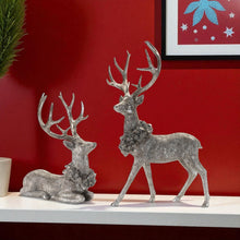 Load image into Gallery viewer, Poly Deer Christmas Figurine (Set of 2) - Silver / Black