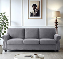 Load image into Gallery viewer, Soft Sofa, Upholstered 3 Seater Couch With High Density Foam, Loose Back Cushions And Turned Legs