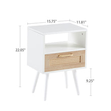 Load image into Gallery viewer, 15.75" Rattan End Table With Drawer And Solid Wood Legs, Modern Nightstand, Side Table For Living Room, Bedroom