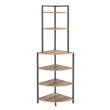 Load image into Gallery viewer, 6 Tier Corner Open Shelf Modern Bookcase Wood Rack Freestanding Shelving Unit, Plant Album Trinket Sturdy Stand Small Bookshelf Space-Saving For Living Room Home Office Kitchen Small Space - Rustic Brown