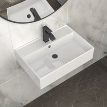 Load image into Gallery viewer, Modern Ceramic Rectangular Wall Mounted Bathroom Sink With Faucet Hole & Overflow
