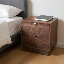 Load image into Gallery viewer, 26" Solid Wood Carved Abstract Two Drawer Nightstand - Brown