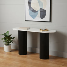Load image into Gallery viewer, Genuine Marble And Solid Wood Oval Double Pedestal Console Table - White / Black