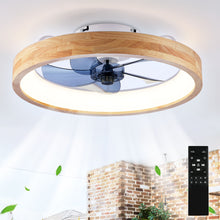 Load image into Gallery viewer, Ceiling Fans With Lights And Remote, 3000 - 6500K Dimmable Flush Mount LED Fan Light, 6 Speeds, Quiet DC Motor For Living Room - Matte White / Natural Wood