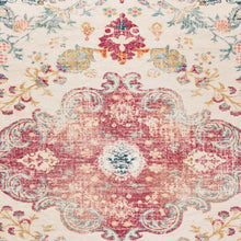 Load image into Gallery viewer, 3' X 5' Ivory Pink And Blue Medallion Distressed Washable Area Rug