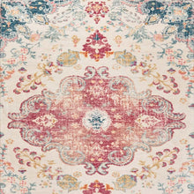 Load image into Gallery viewer, 3' X 5' Ivory Pink And Blue Medallion Distressed Washable Area Rug